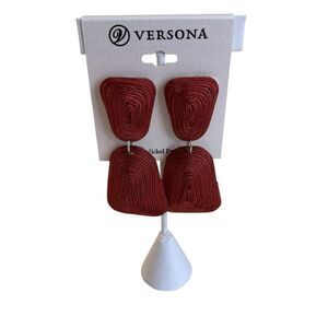 Versona Burnt Orange Thread Wrapped Geometric Dangle Drop Earrings
